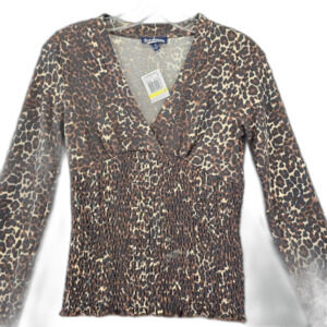 Freshman 1996 Brown Shirt NEW Bodycon Leopard Stretch Long Sleeves Womens Size M